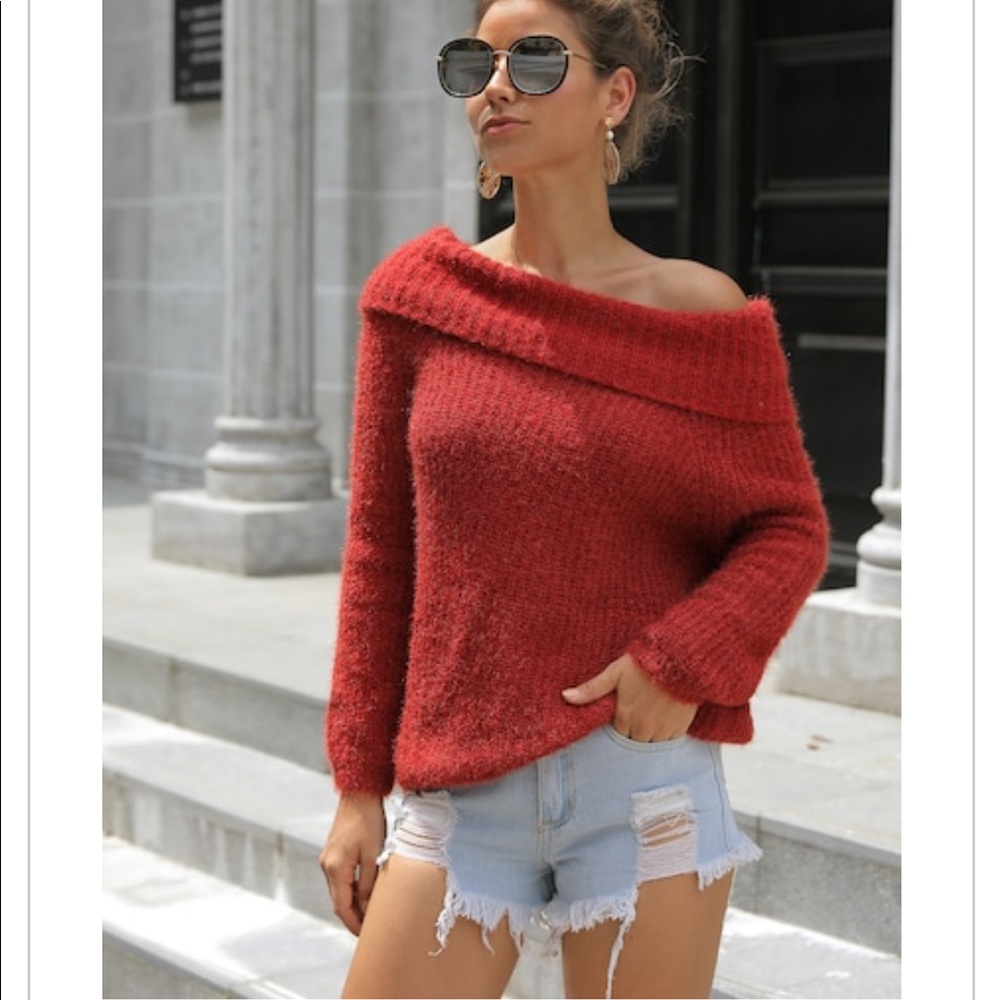 JUST IN‼️RED OFF SHOULDER - Sweater - Picture 5 of 7